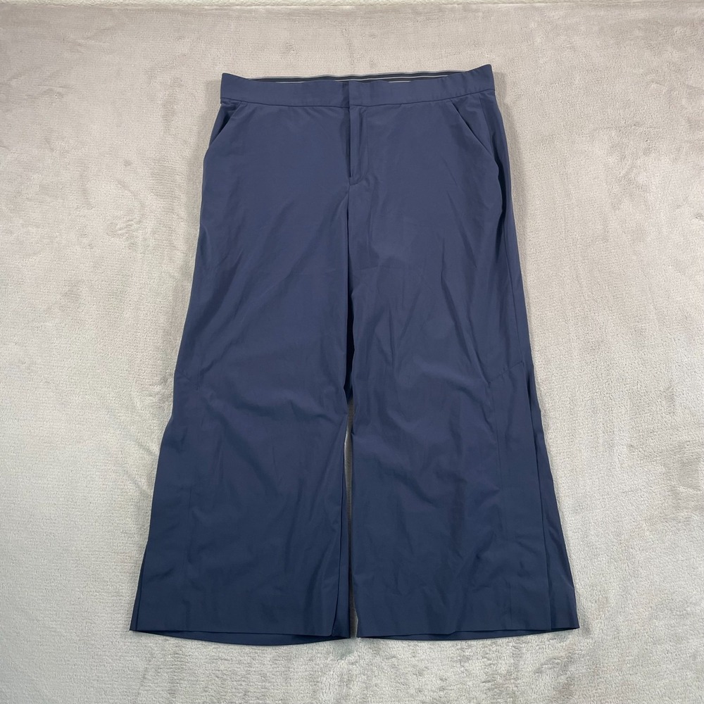 Athleta Tribeca Wide Leg Crop Pants Women 14 Navy Lightweight Snap Hem Travel